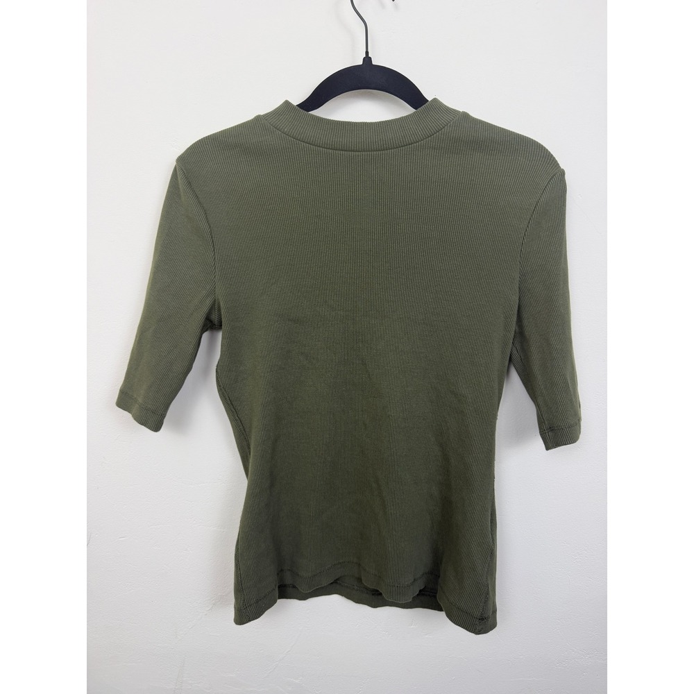 Maeve by Anthropologie Olive Green Ribbed Mock Neck Elbow Sleeve Top XS